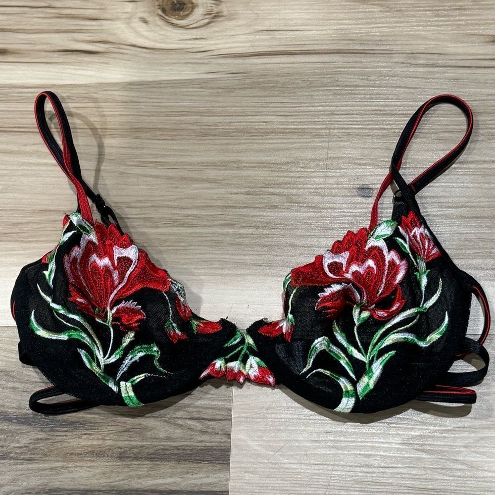 Rampage Y2K Rose Semi Sheer Strappy Bra Women’s 34C